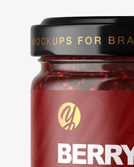 Clear Glass Jar with Raspberry Jam Mockup