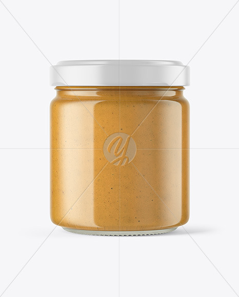 Clear Glass Jar with Peanut Butter Mockup