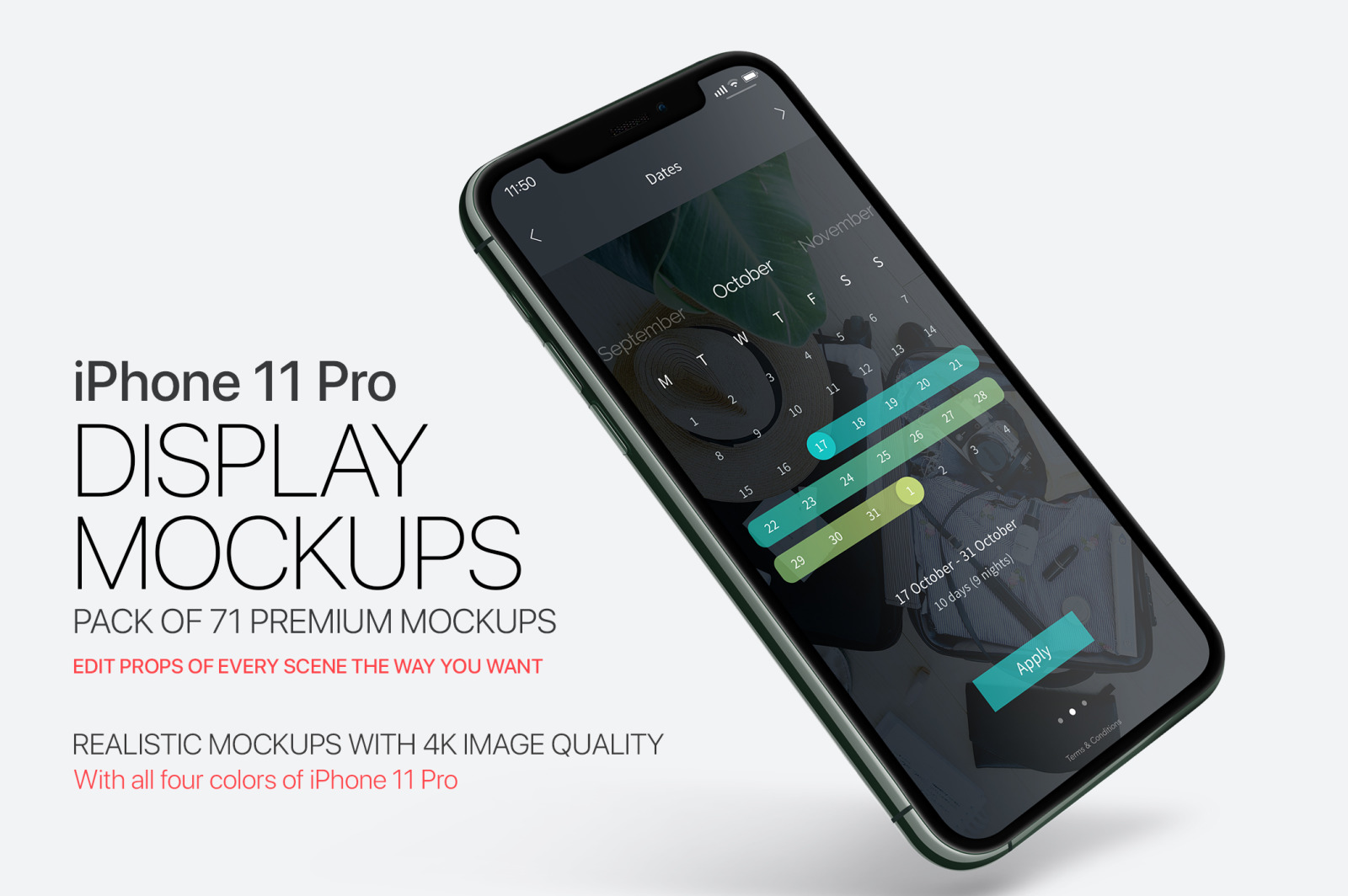 iPhone 11 Pro Display Mockups - Pack of 71