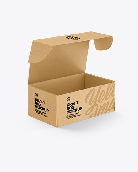 Opened Kraft Box Mockup - Opened+Glossy+Box+Mockup+-+Kraft+Paper+Box+Mockup+-+Half+Side+View+(High-Angle+Shot)+-+Paper+Box+...