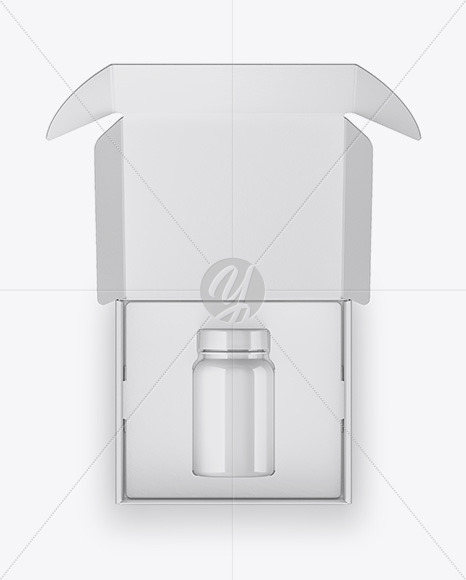 Opened Glossy Box with Pills Bottle Mockup