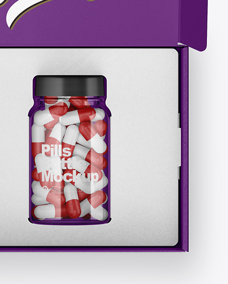 Opened Textured Box with Pills Bottle Mockup