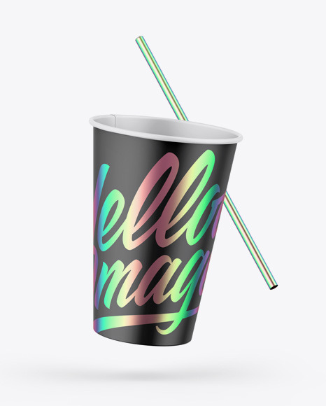 Matte Coffee Cup W/ Straw Mockup