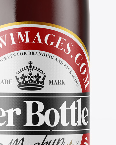 Clear Glass Bottle with Red Ale Mockup