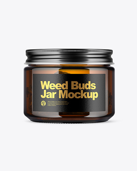 Amber Glass Jar with Weed Buds Mockup