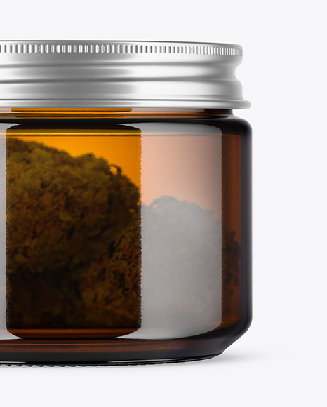 Amber Glass Jar with Weed Buds Mockup