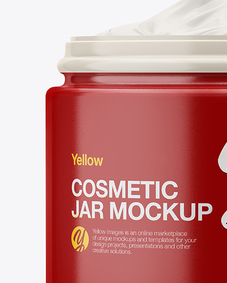 Opened Glossy Plastic Cosmetic Jar Mockup