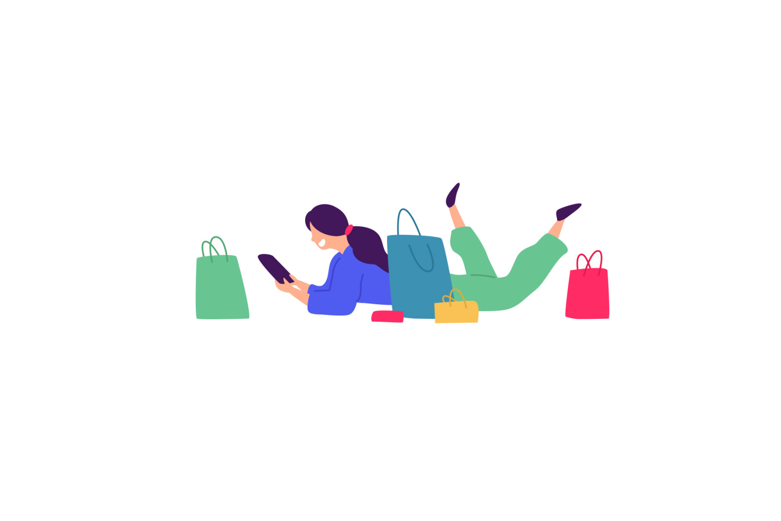 Illustrations of men and women with shopping