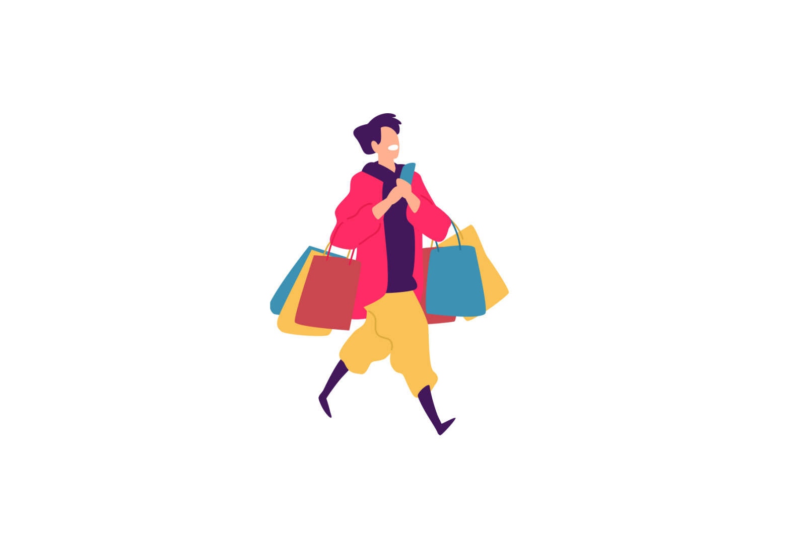 Illustrations of men and women with shopping