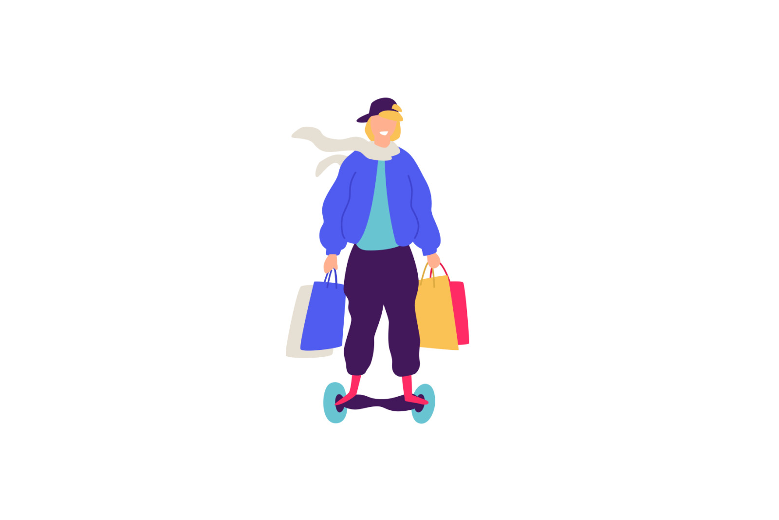 Illustrations of men and women with shopping