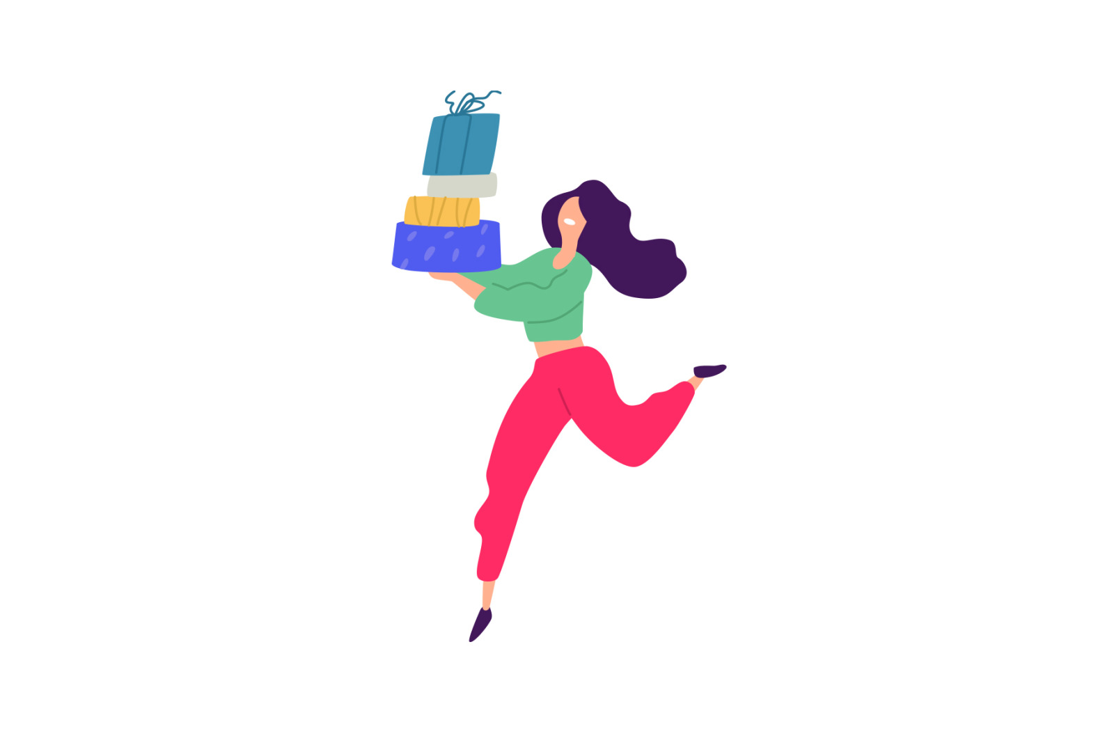 Illustrations of men and women with shopping