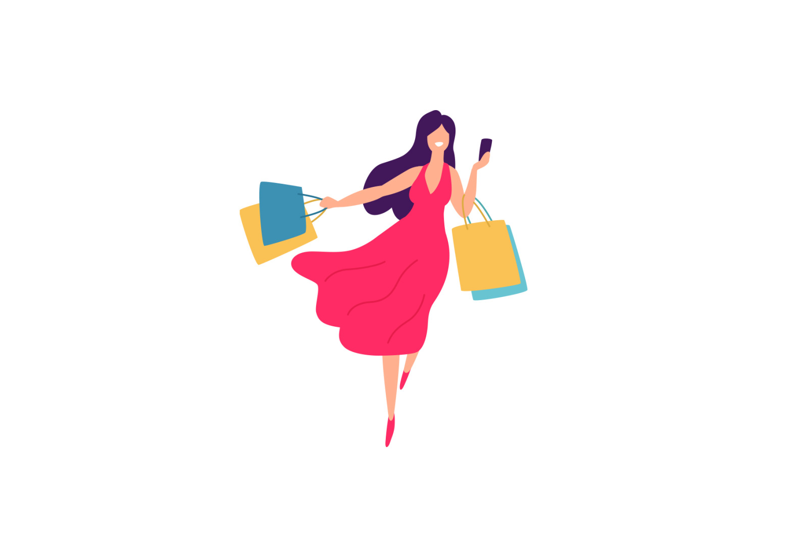 Illustrations of men and women with shopping