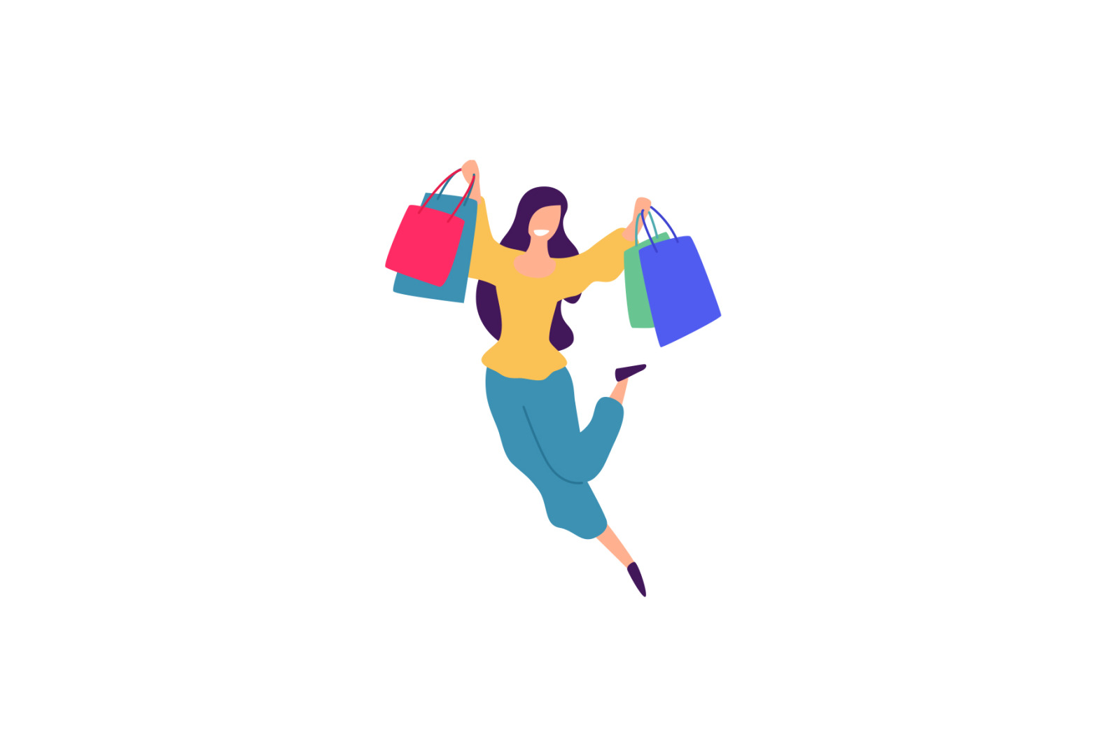 Illustrations of men and women with shopping