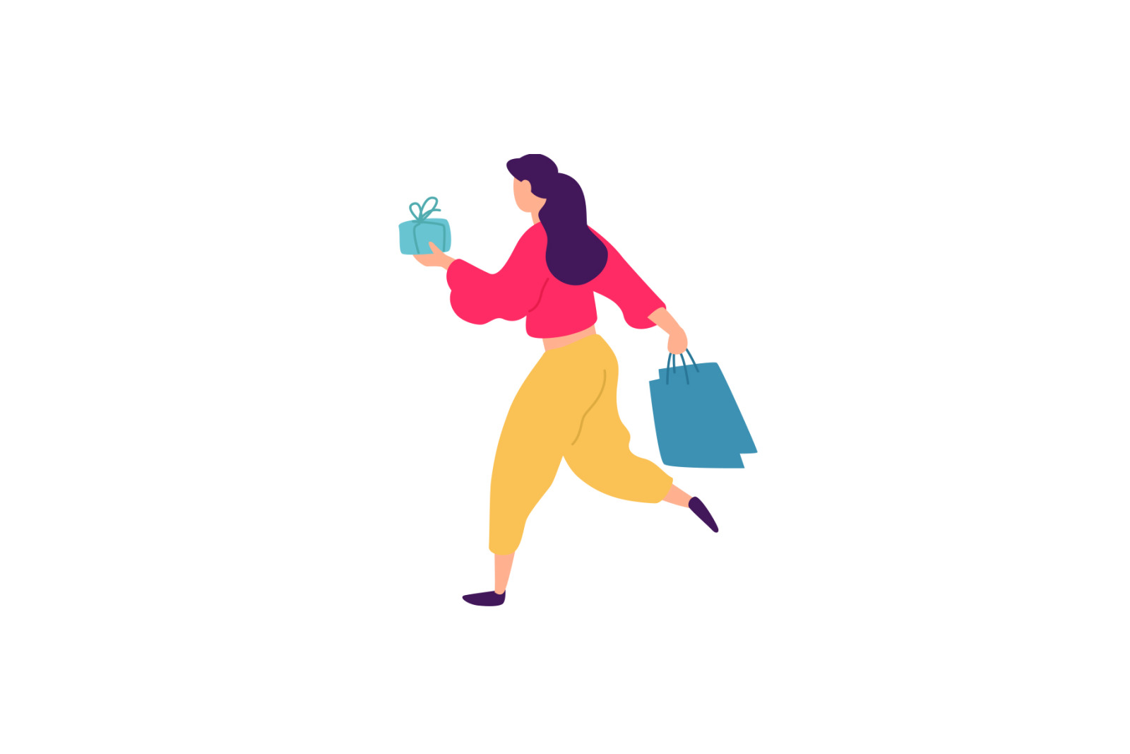 Illustrations of men and women with shopping