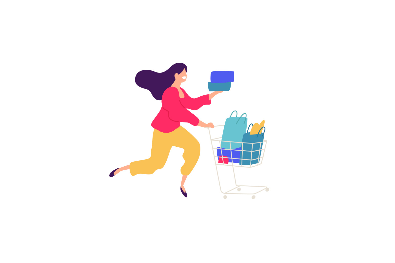 Illustrations of men and women with shopping Illustrations of men and women with shopping