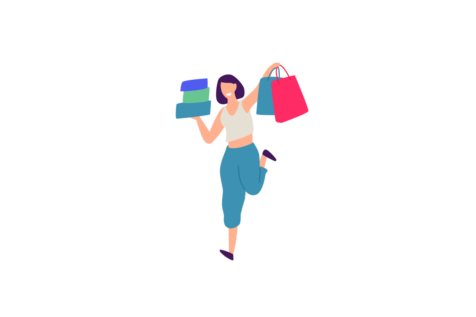 Illustrations of men and women with shopping Illustrations of men and women with shopping