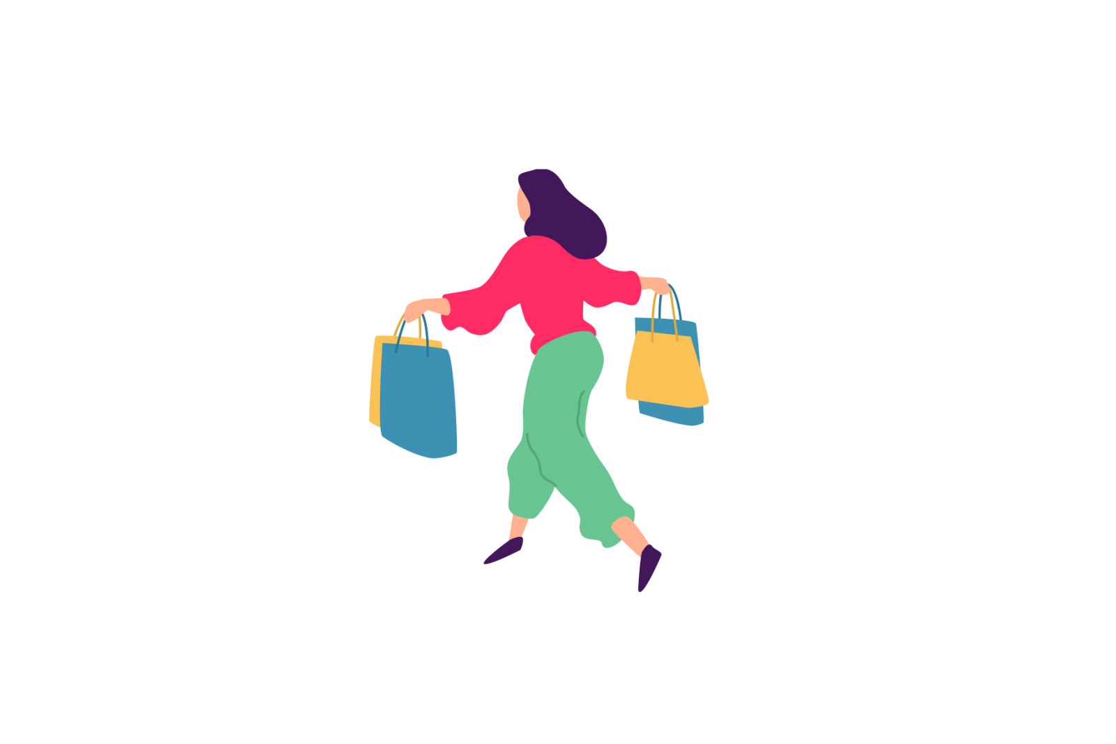 Illustrations of men and women with shopping