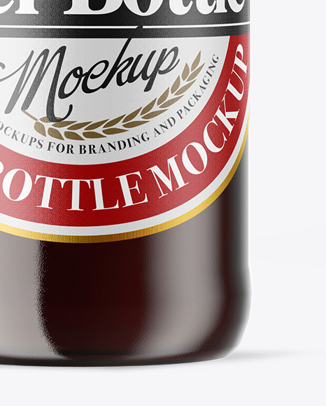 Amber Glass Bottle With Red Ale Mockup