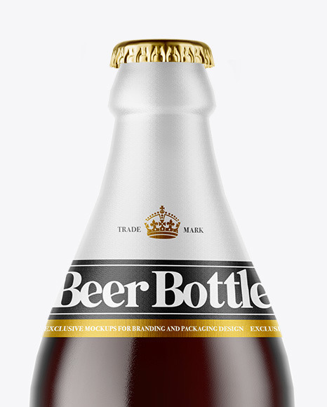 Amber Glass Bottle With Red Ale Mockup