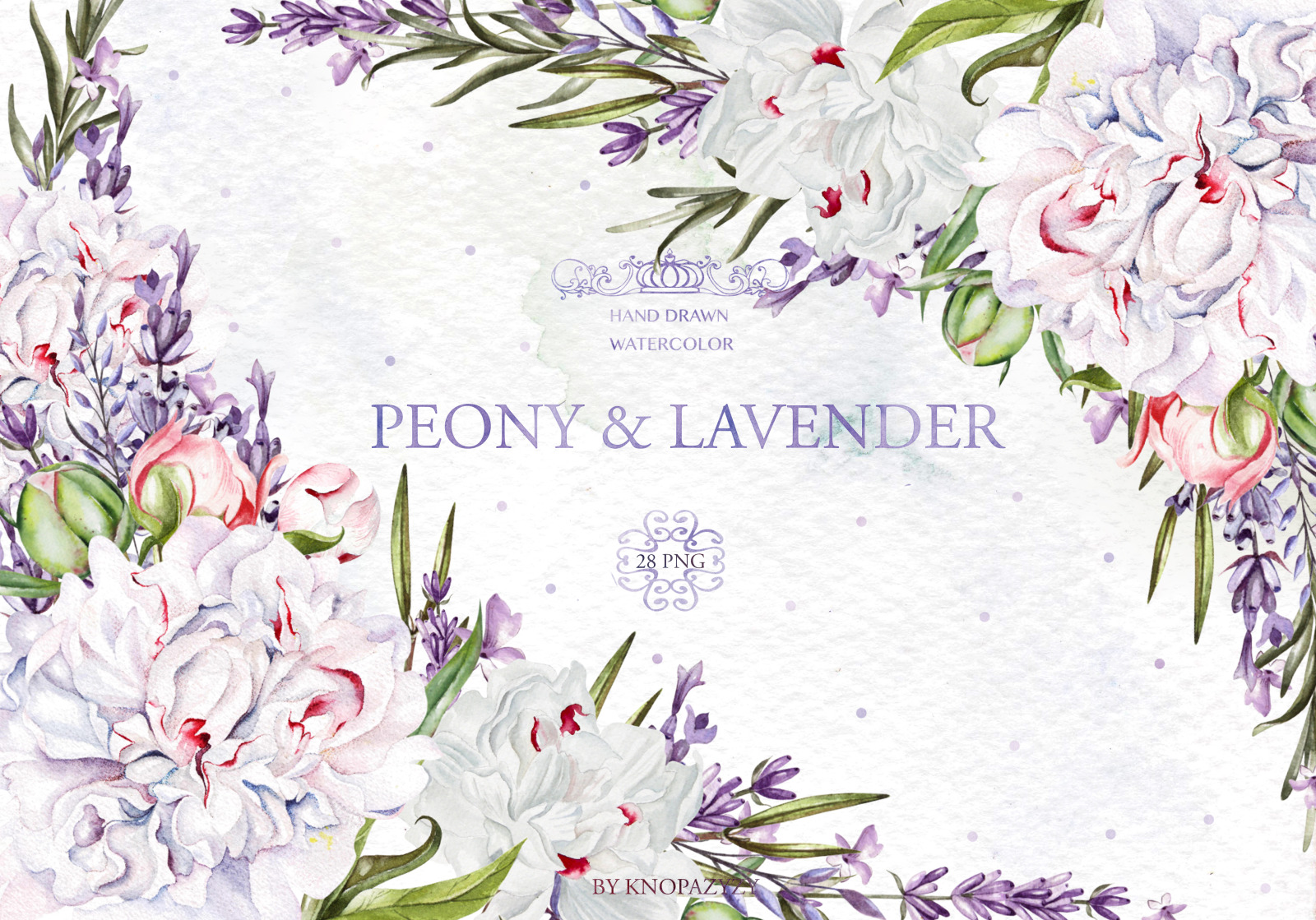 Watercolor Peony &amp; Lavender