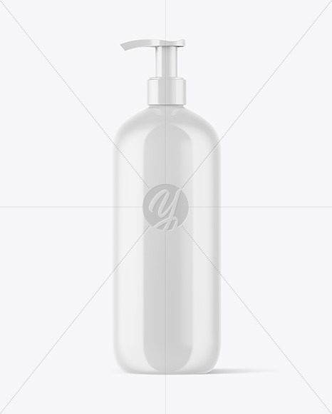 Glossy Cosmetic Bottle with Pump Mockup