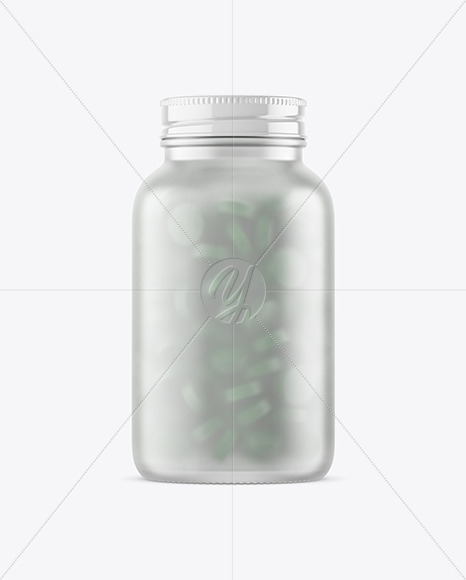 Frosted Glass Bottle With Pills Mockup