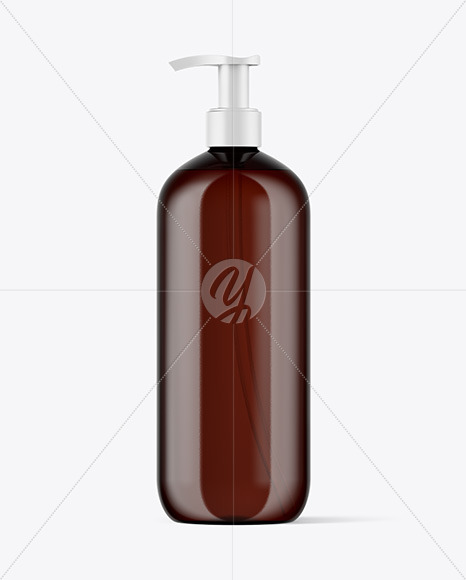 Amber Cosmetic Bottle with Pump Mockup