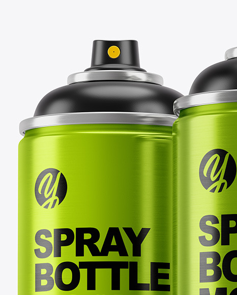 3 Metallic Spray Bottles Mockup