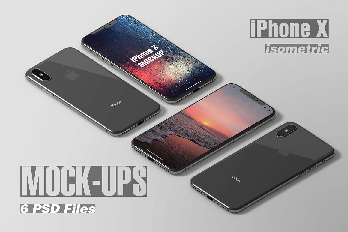 Isometric iPhone X Mockups Isometric iPhone X Mockups