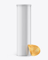 Glossy Snack Tube w/ Chips &amp; Transparent Cap Mockup