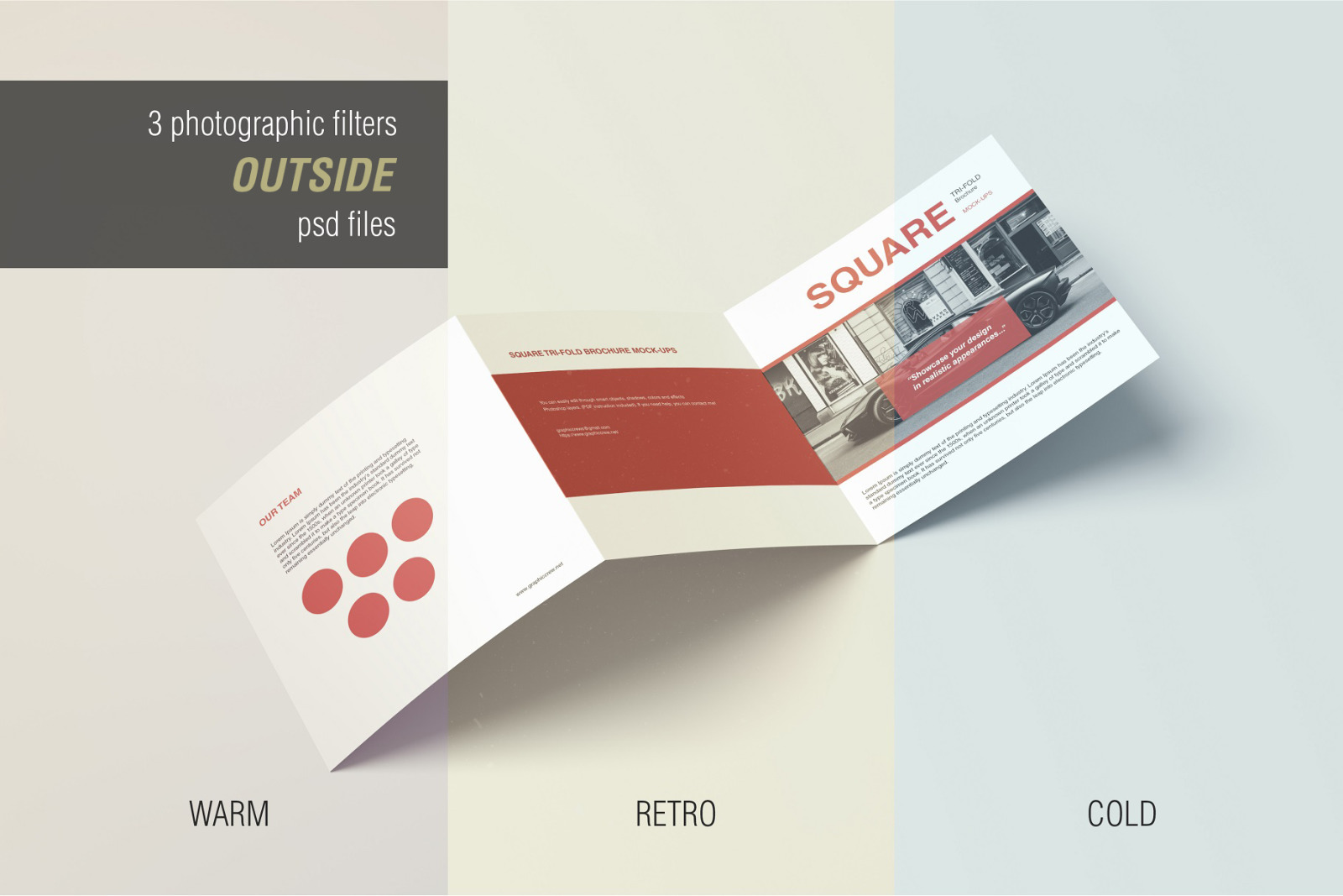 Square Trifold Brochure Mockups