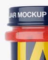 Glass Jar With Raspberry Jam Mockup - Eye-Level Shot