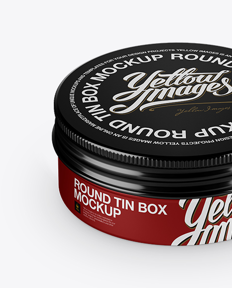 Metal Round Tin Box Mockup - Front View (High-Angle Shot)