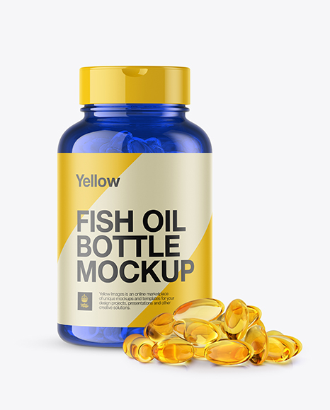 Blue Fish Oil Bottle Mockup - Front View