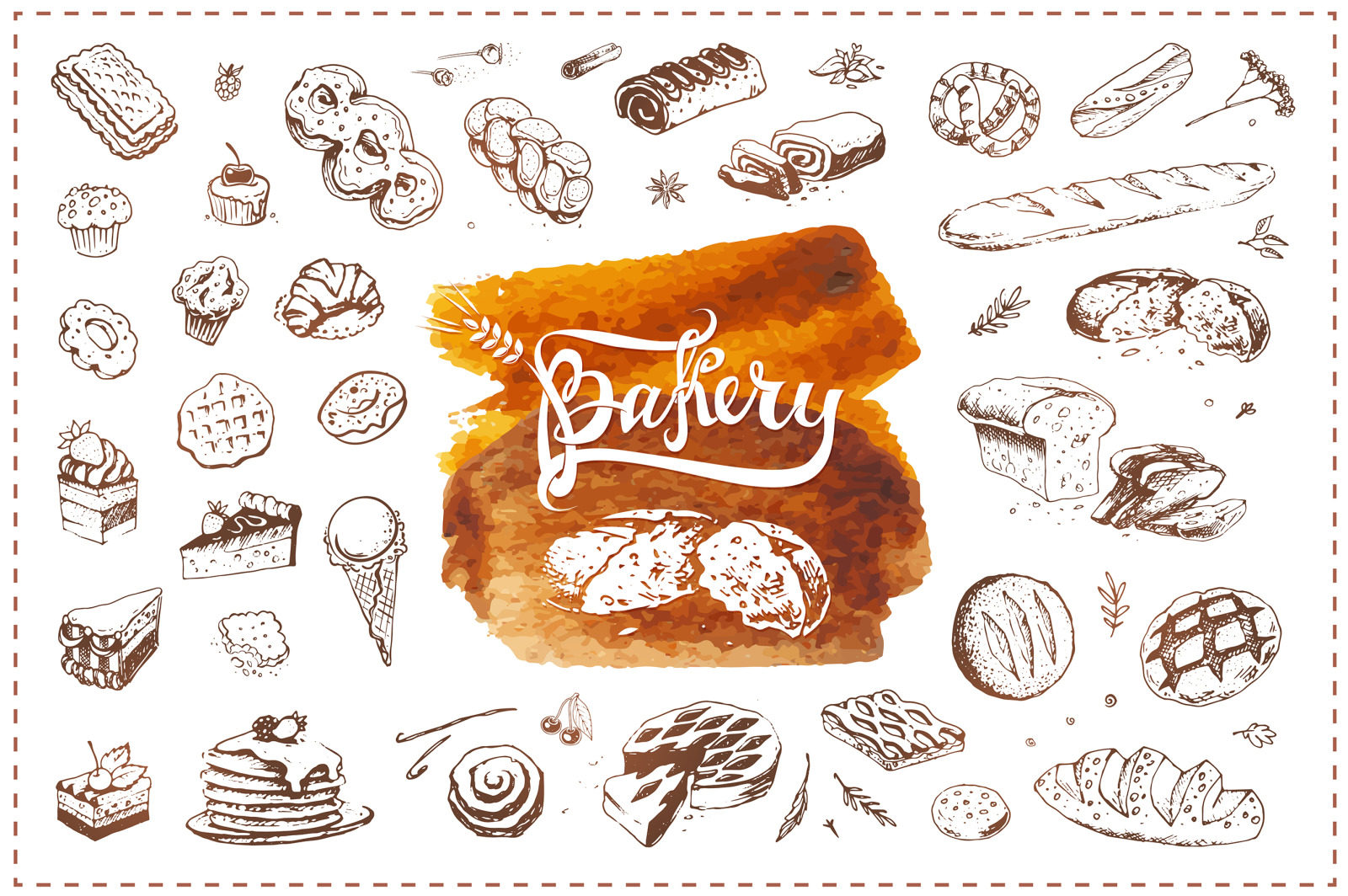 Bakery icons. Hand Draw Illustrations and Patterns