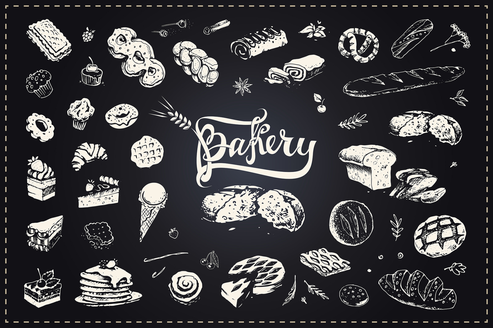 Bakery icons. Hand Draw Illustrations and Patterns