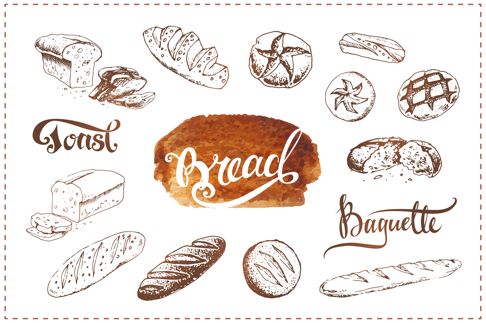 Bakery icons. Hand Draw Illustrations and Patterns