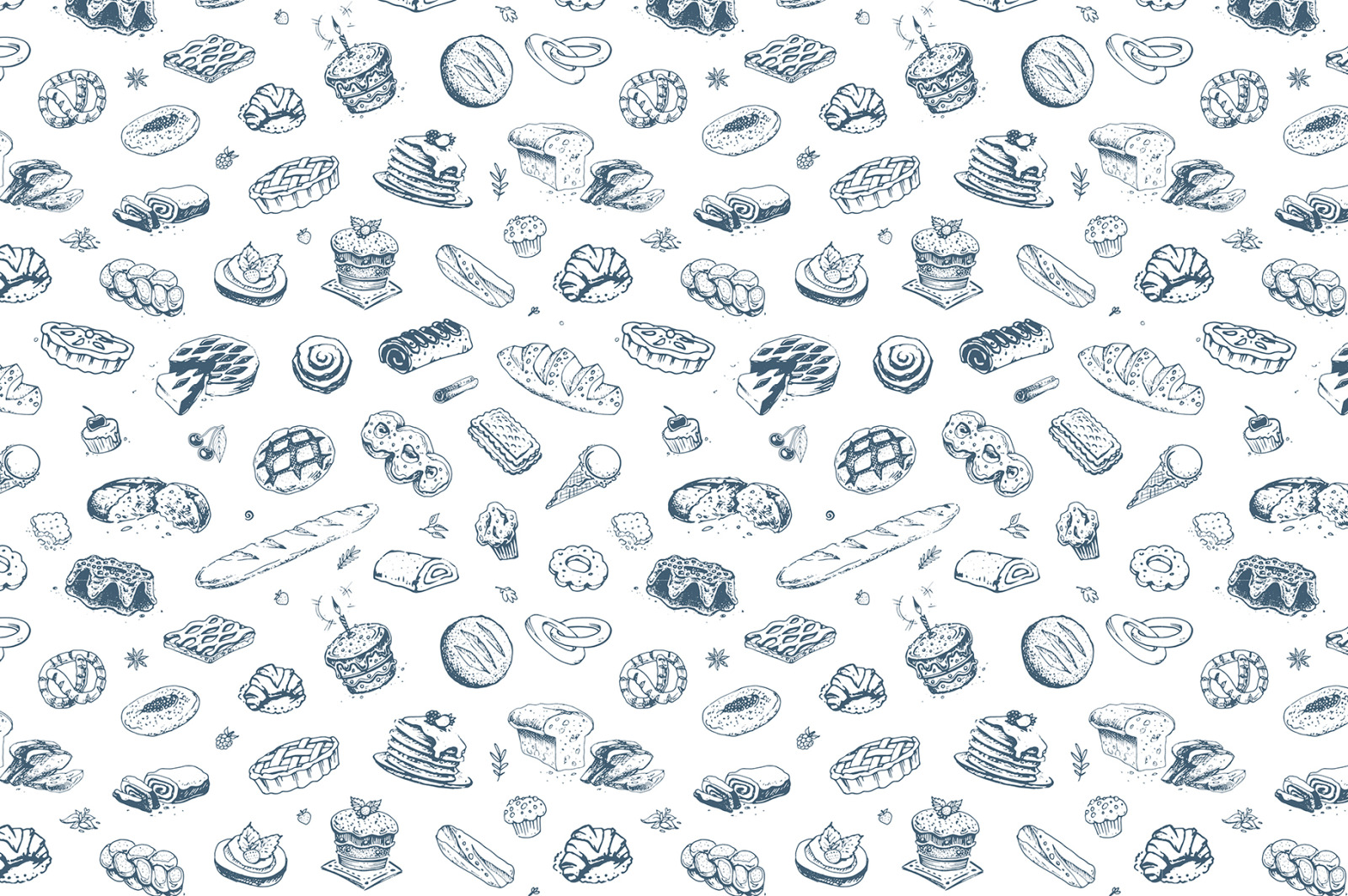 Bakery icons. Hand Draw Illustrations and Patterns