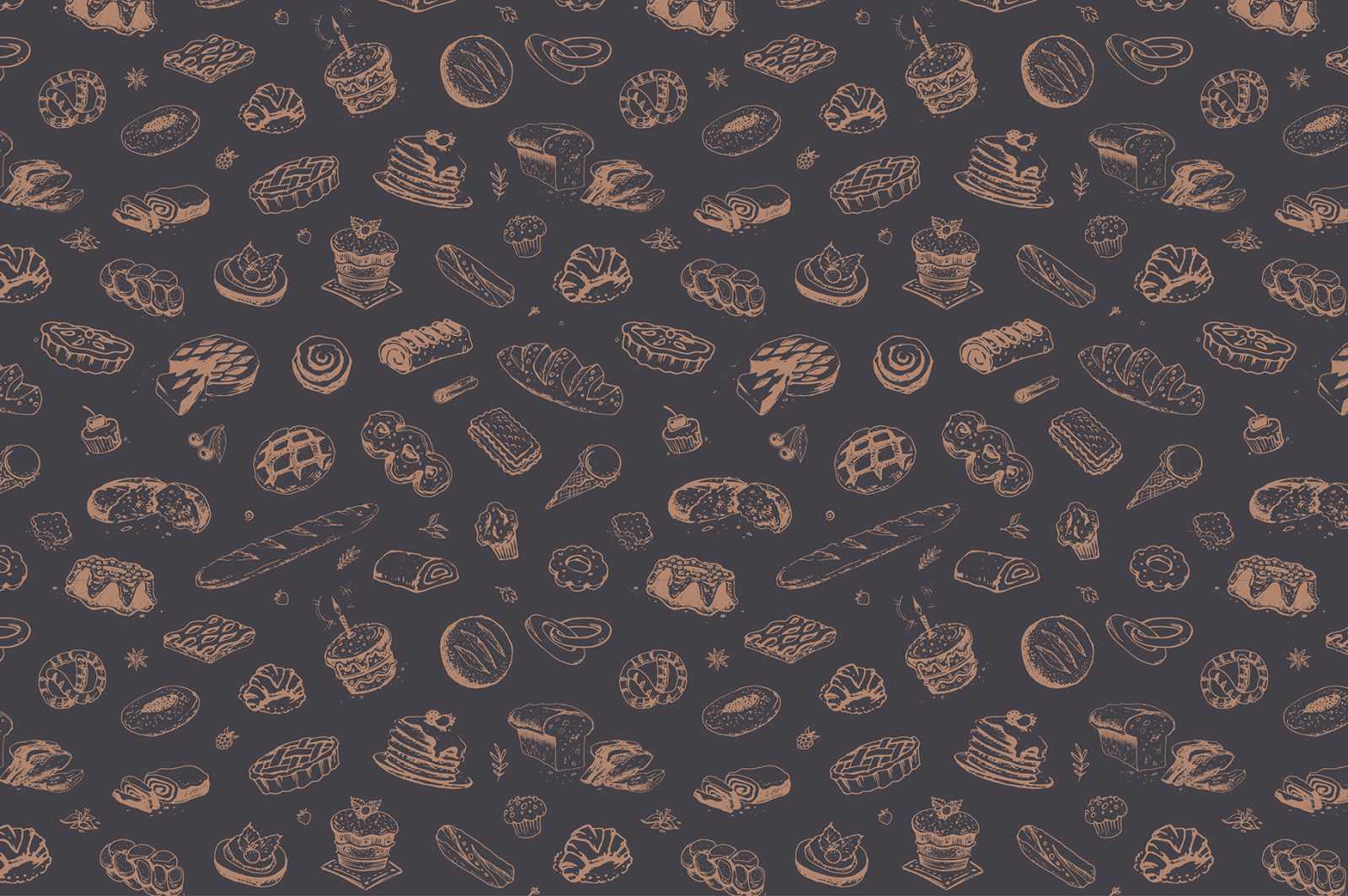 Bakery icons. Hand Draw Illustrations and Patterns