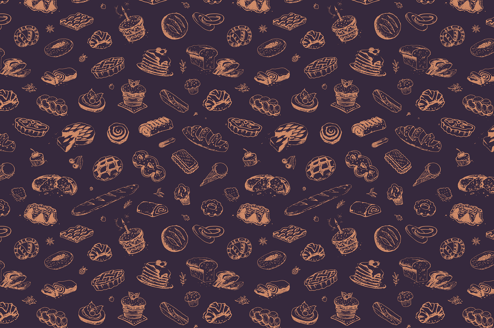 Bakery icons. Hand Draw Illustrations and Patterns