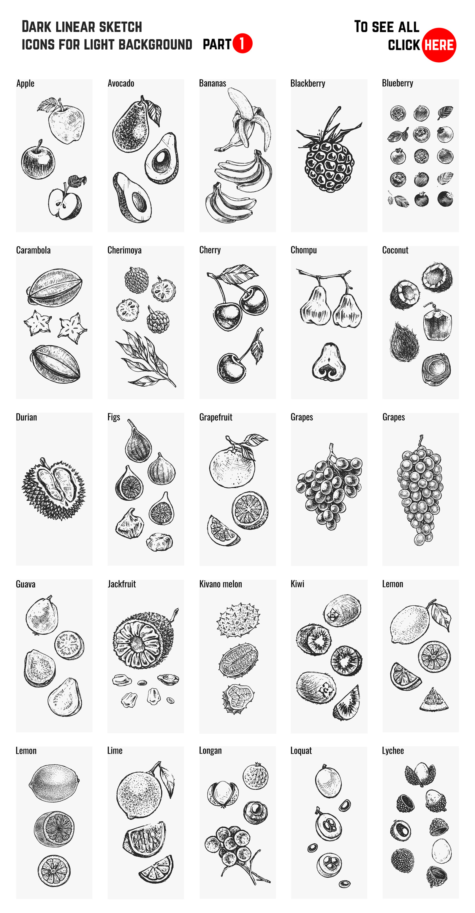 Fruits - hand drawn vector set Fruits - hand drawn vector set