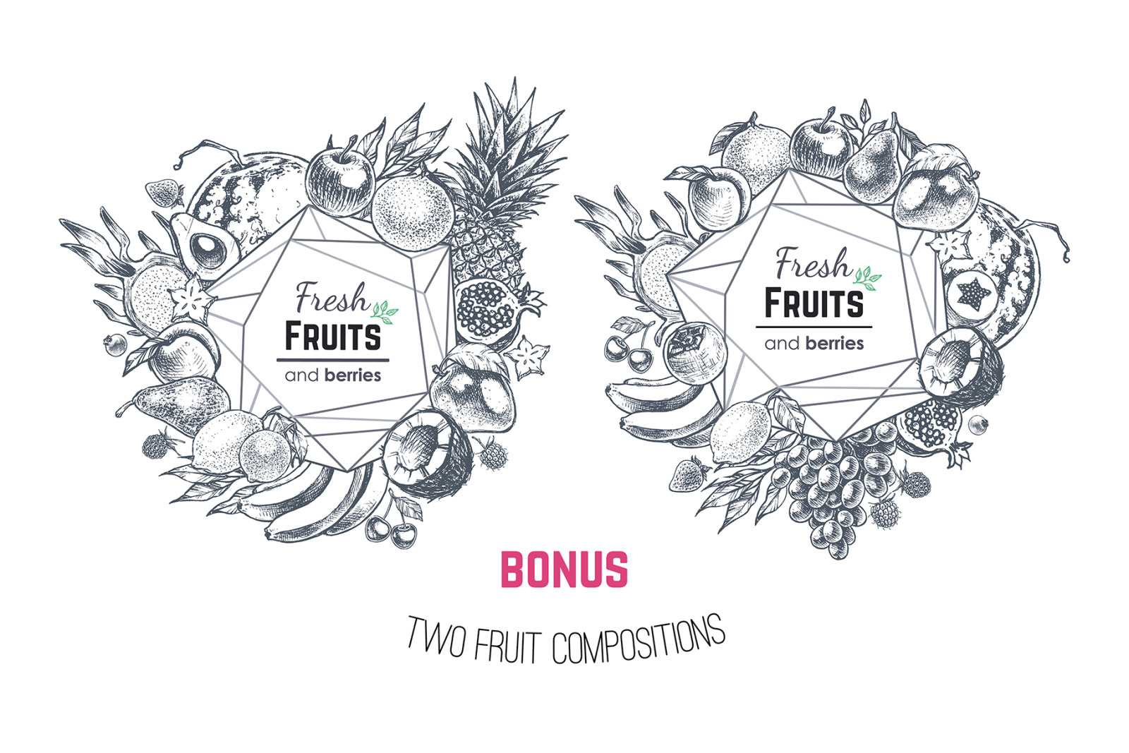 Fruits - hand drawn vector set Fruits - hand drawn vector set