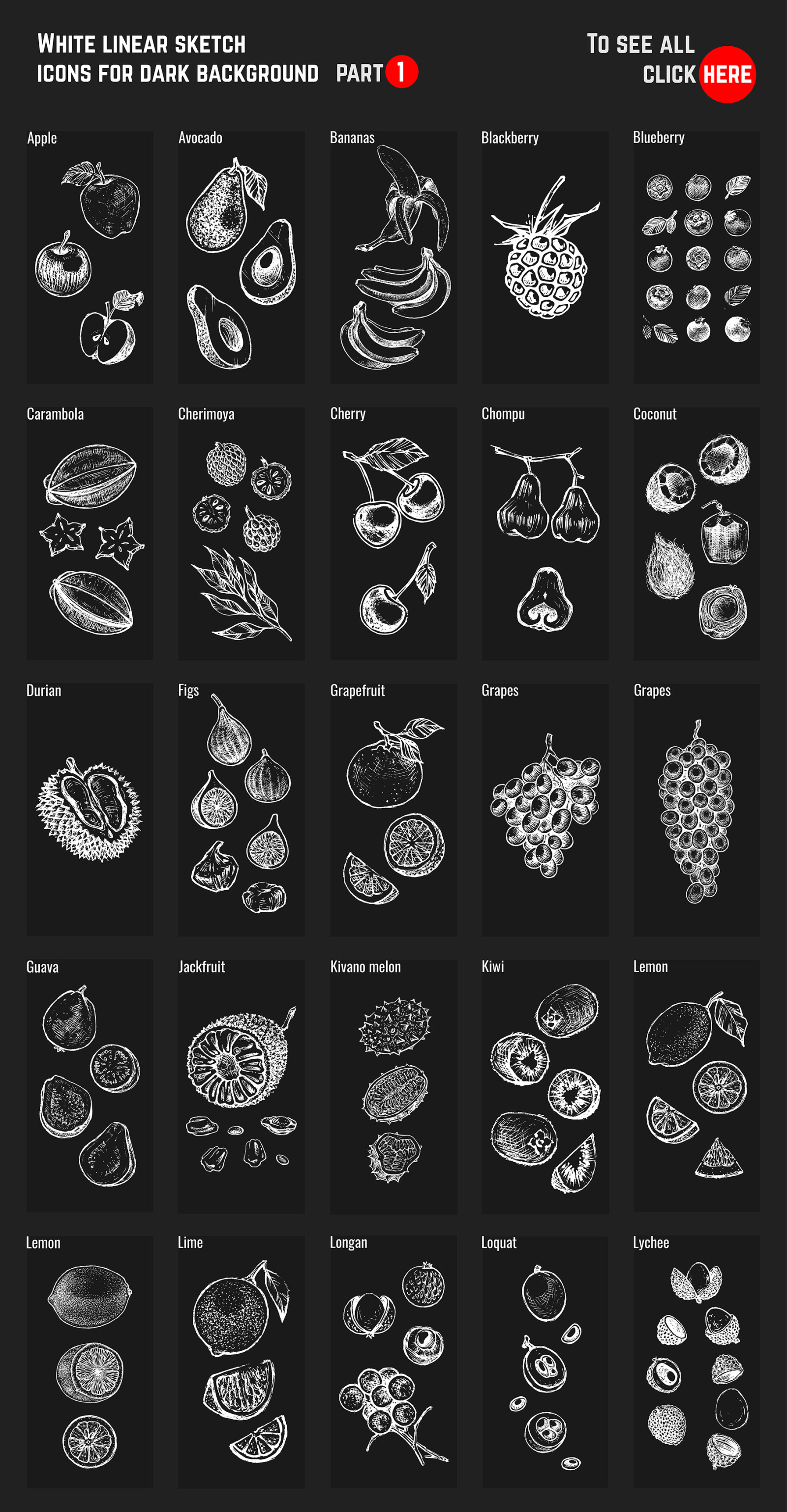Fruits - hand drawn vector set Fruits - hand drawn vector set