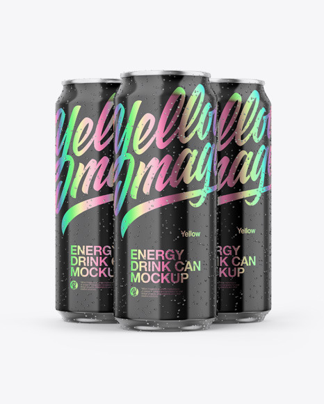 Three Metallic Cans W/ Glossy Finish Mockup