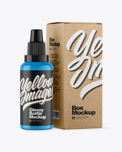 Glossy Bottle W/ Box Mockup