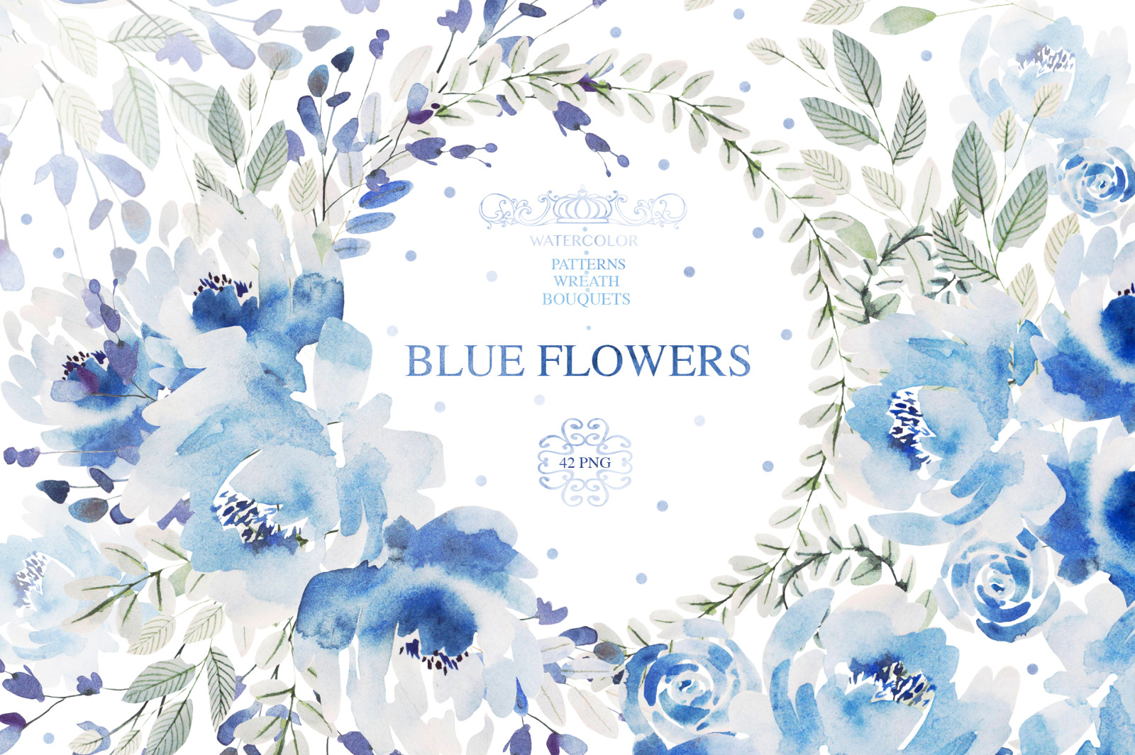 Watercolor BLUE FLOWERS