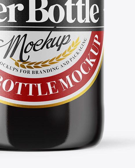 Amber Glass Bottle With Red Ale Mockup