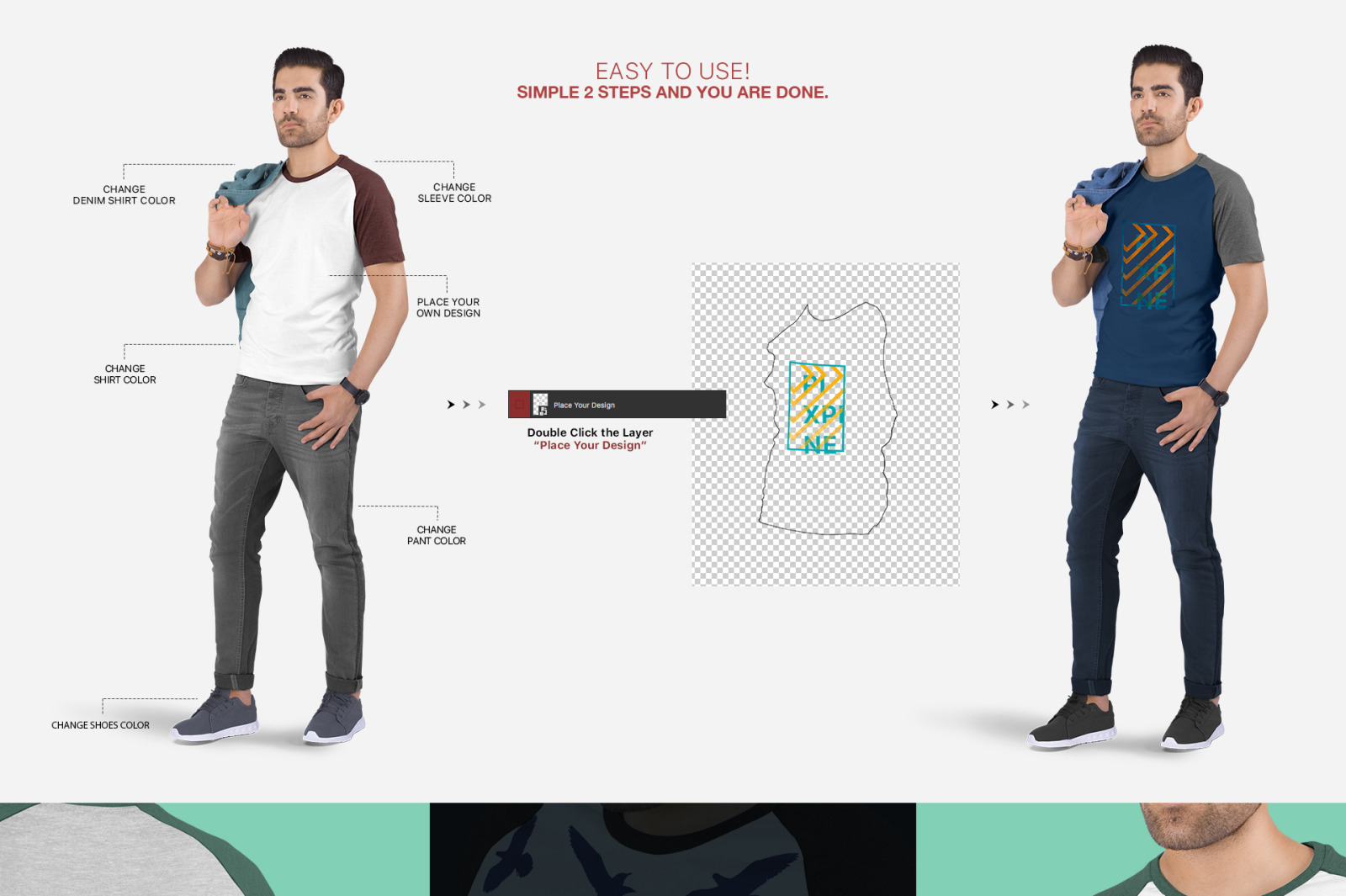 Men's Raglan T-Shirt Mockup Set Men's Raglan T-Shirt Mockup Set