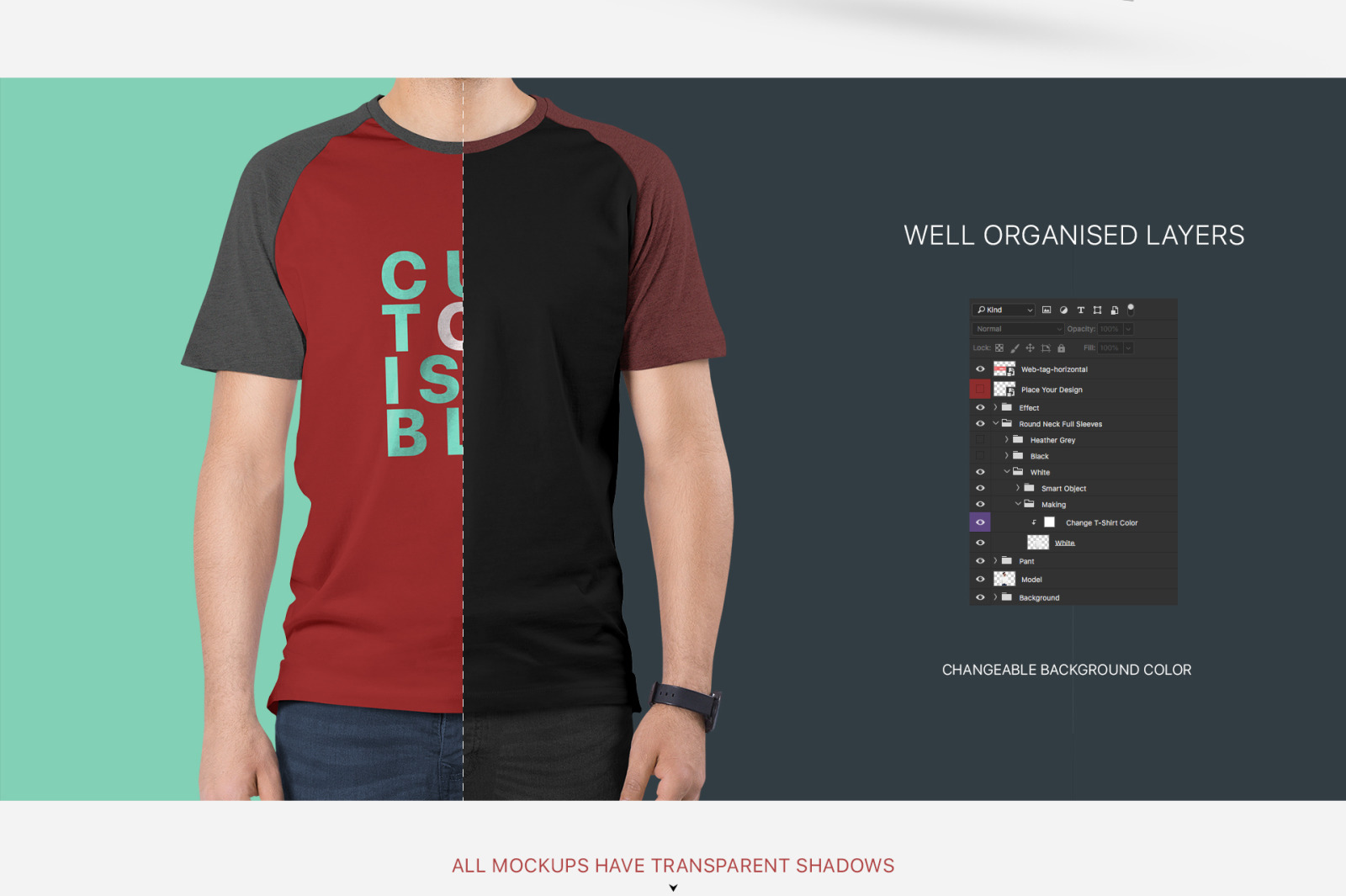 Men's Raglan T-Shirt Mockup Set Men's Raglan T-Shirt Mockup Set