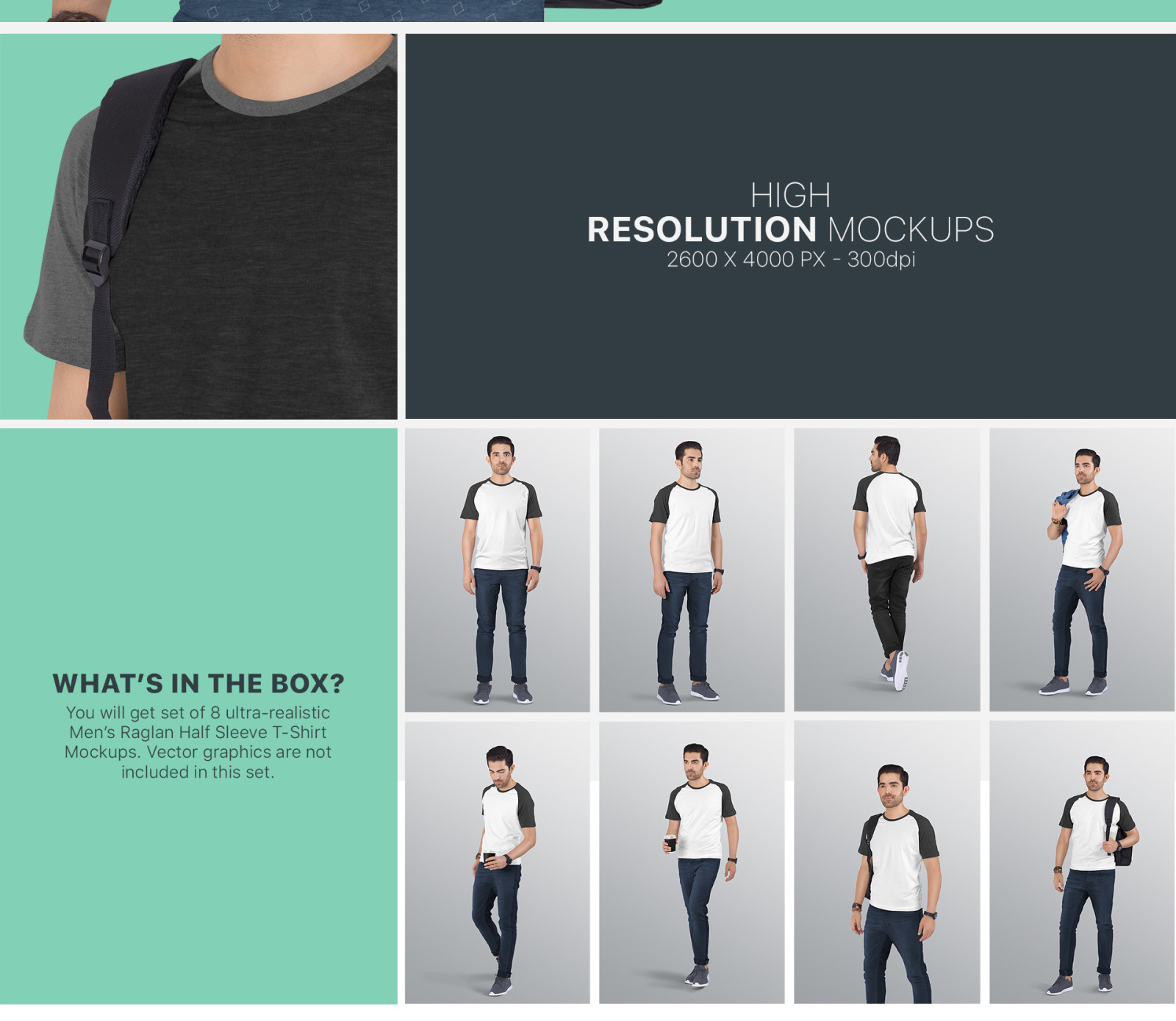 Men's Raglan T-Shirt Mockup Set Men's Raglan T-Shirt Mockup Set